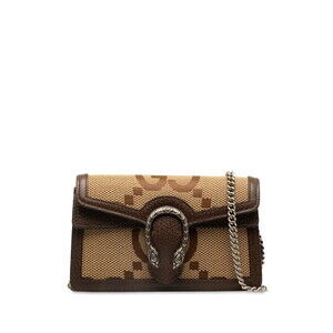 Gucci Jumbo GG Canvas Dionysus Chain Shoulder Bag Brown Leather